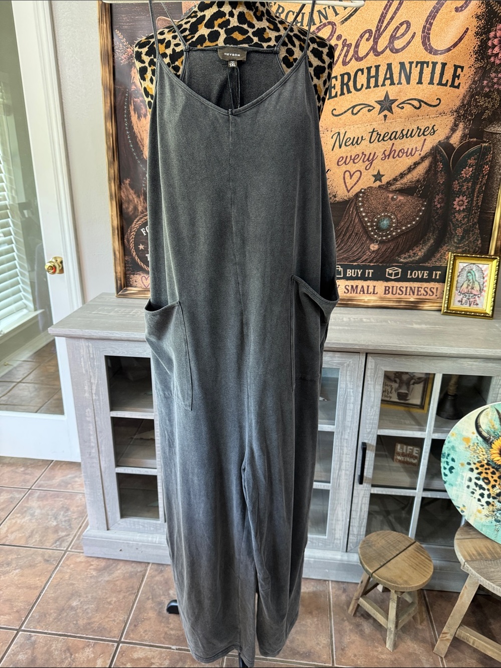 NWT HEYSON Washed Black/Grey  Jumpsuit with Pockets - Size XL